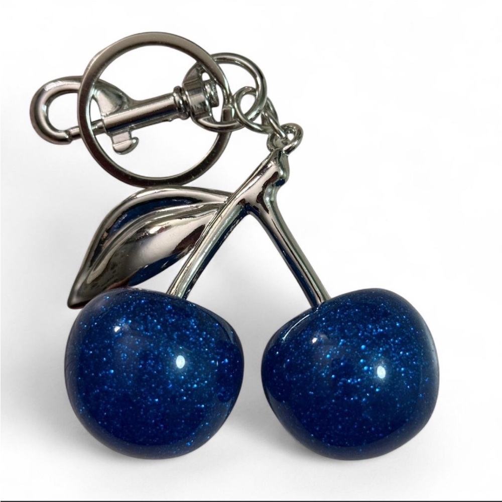 Silver and Blue Sparkle Cherry Keychain Bag Charm